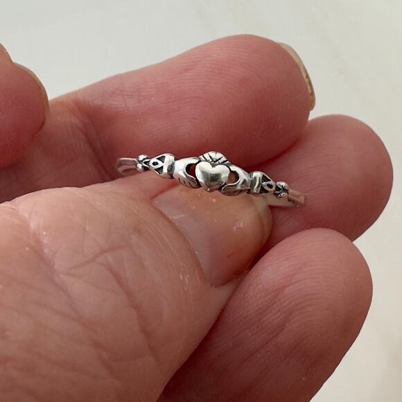 Sterling Silver Claddagh Dainty Ring, Irish Ring, Friendship Ring - Picture 1 of 9